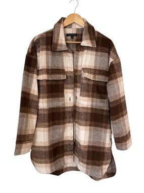 Banana Republic Brown & Cream Plaid Utility Shacket